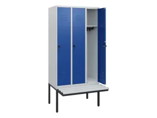 locker met bank,HxBxD 1950x900x815mm,3vak,vak B 300mm,draaigrendel - 2