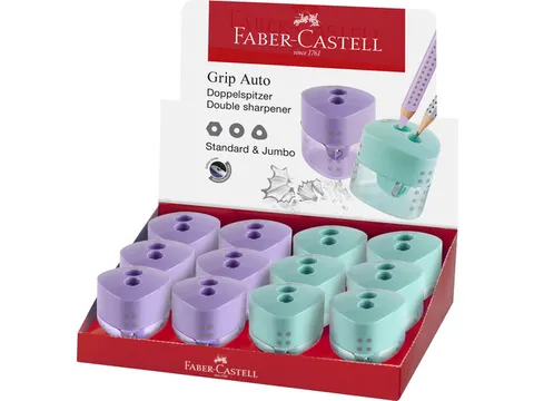 Puntenslijper Faber-Castell Grip Auto 2 kleuren display 12 stuks