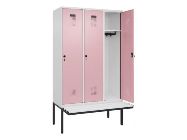 locker met bank,HxBxD 2120x1200x815mm,3vak,vak B 400mm,draaigrendel