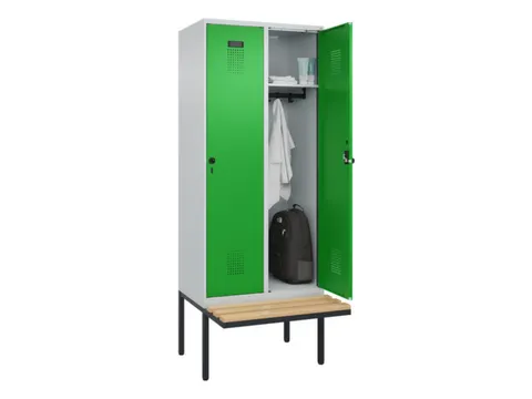 locker met bank,HxBxD 2120x800x815mm,2vak,vak B 400mm,draaigrendel