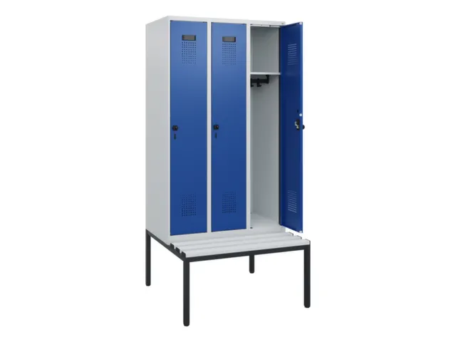 locker met bank,HxBxD 1950x900x815mm,3vak,vak B 300mm,draaigrendel