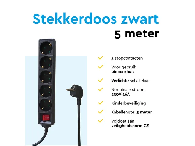 Stekkerdoos BRASQ 5 voudig 5 meter zwart