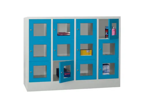 lockerkast,HxBxD 1187x1600x500mm,4x3vakken,RAL7035,front RAL5012