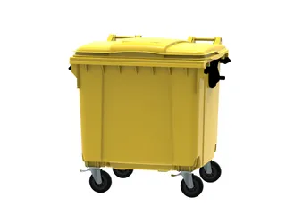 Container 1100 liter vlak deksel Geel Kunststof - 1