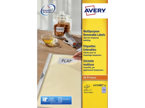 Etiket Avery L4743REV-25 99.1X42.3mm Afneembaar Wit 300 Stuks