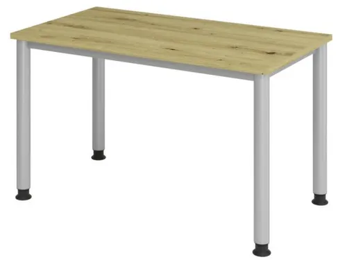 bureau,HxBxD 685-810x1200x670mm,blad eiken,4voeten zilverkleurig