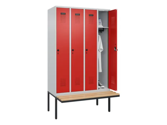 locker met bank,HxBxD 2120x1200x815mm,4vak,vak B 300mm,draaigrendel