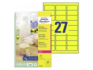 laseretiket Avery 63,5x29,6mm 25 vel 27 etiketten per vel neongeel - 1