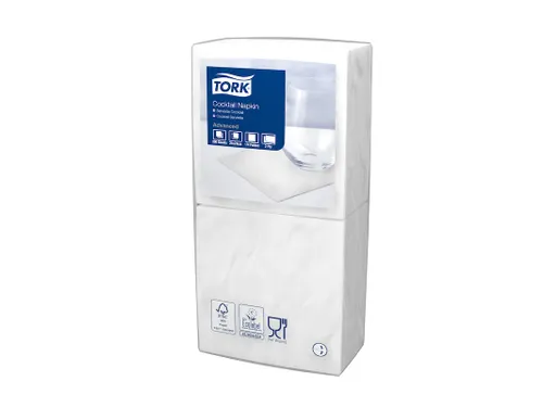 Servetten Tork 477534 Cocktail 2-laags 24x24cm wit 1/4 vouw 200st.