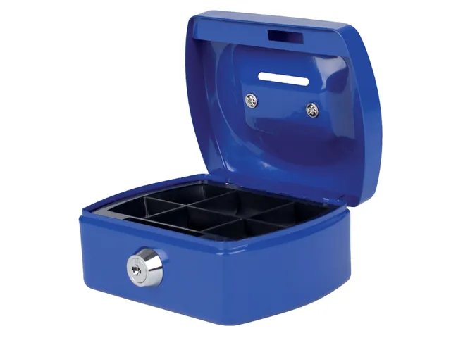 Geldkist Pavo met muntgleuf 125x95x60mm blauw