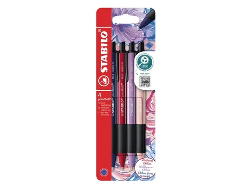 Balpen STABILO pointball Wildflower Assorti Medium 4 stuks