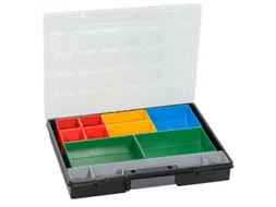 Bak voor kleine onderdelen,HxBxD 55x370x295mm,9bakken,PP,koffer zwart