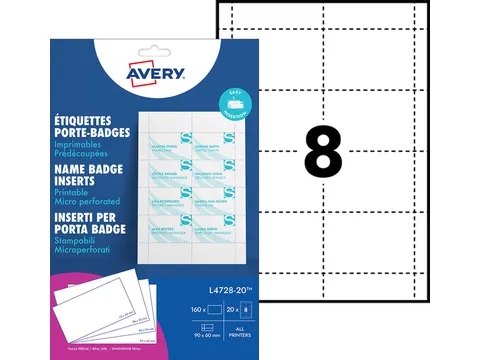 Badgekaart Avery L4728-20 60x90mm microperforatie 160 stuks