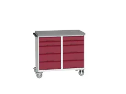 montagetafel 980x1050x600mm linoleumblad 10 laden duwbeugel RAL3004
