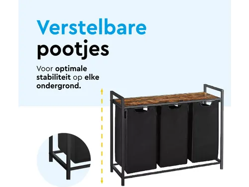 Wasmand 3 vakken Zwart LB300