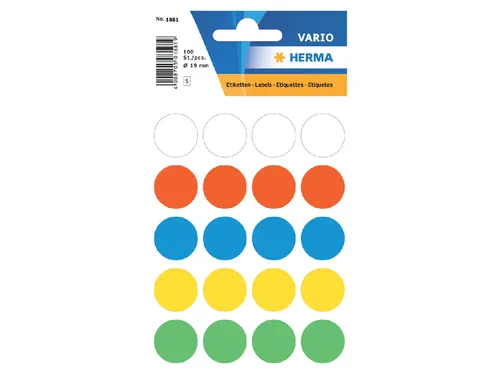 HERMA 1881 Multipurpose etiketten Rond 19mm Assorti 100 stuks