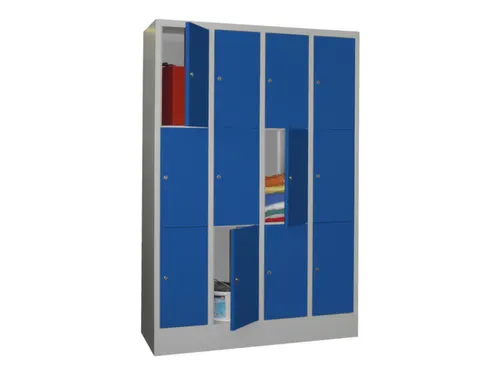 lockerkast,HxBxD 1850x1200x500mm,4x3vakken,RAL7035,front RAL5010