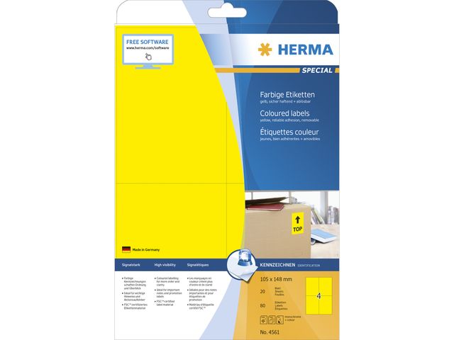 Herma 4561 Gekleurde Etiketten Verwijderbaar 105x149mm Geel | HermaLabels.be