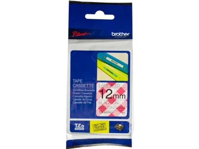 Brother TZE-MPRG31 Rode Ruit tape voor P-Touch 12mm Zwarte tekst