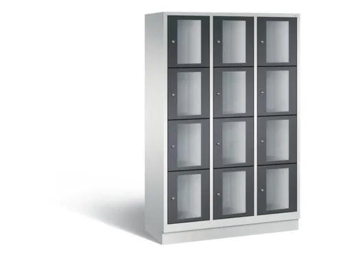 Lockerkast 1800x1200x500mm 3x4 vakken Cilinderslot, Sokkel, RAL7021