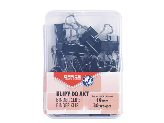 Pince Foldback, Noir, 19 Mm, Boîte En Plastic De 30 Pièces