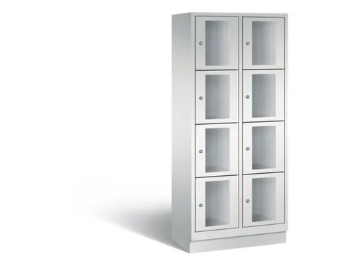 Lockerkast 1800x810x500mm 2x4 vakken Cilinderslot, Sokkel, RAL7035