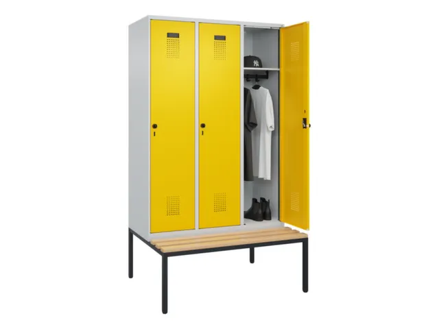 locker met bank,HxBxD 2120x1200x815mm,3vak,vak B 400mm,draaigrendel