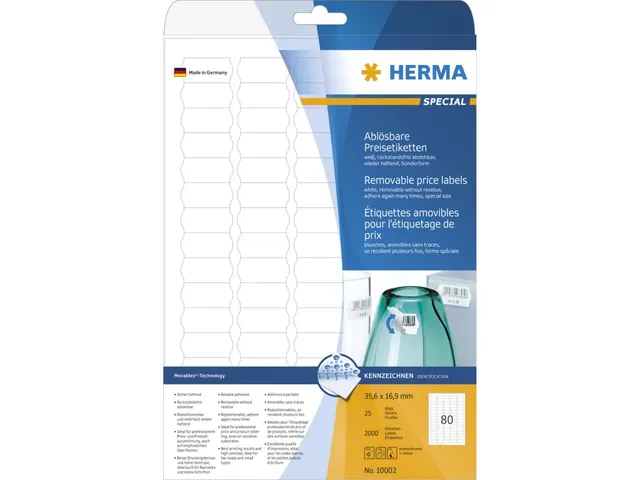 Verwijderbare prijsetiketten 35,6x16,9mm Wit 25 vel A4 2000 stuks