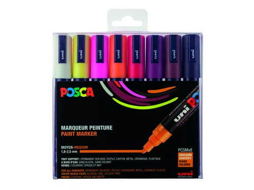 Verfstift Posca PC5M Medium Punt 1,8-2,5mm 8st warme kleuren