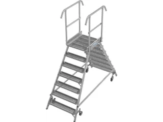 bordestrap,verrijdbaar,bordes H 1,7m,2x7treden m. R13-laag,aluminium - 1