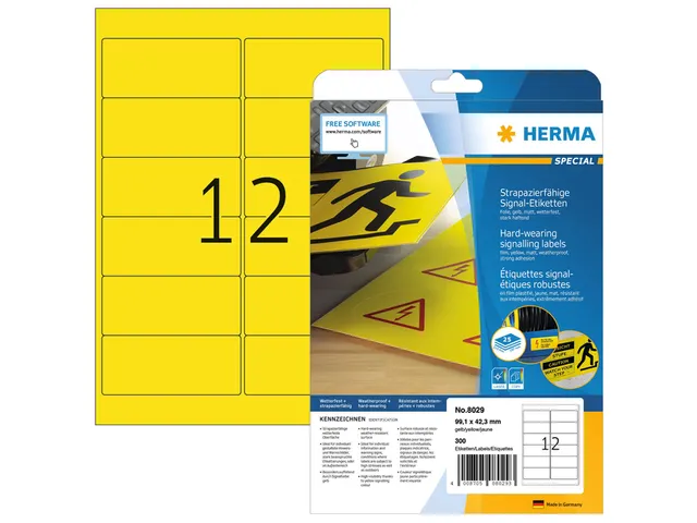 HERMA 8029 Weervaste Folie-etiketten A4 99,1x42,3mm Geel 300 stuks