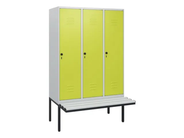 locker met bank,HxBxD 1950x1200x815mm,3vak,vak B 400mm,draaigrendel