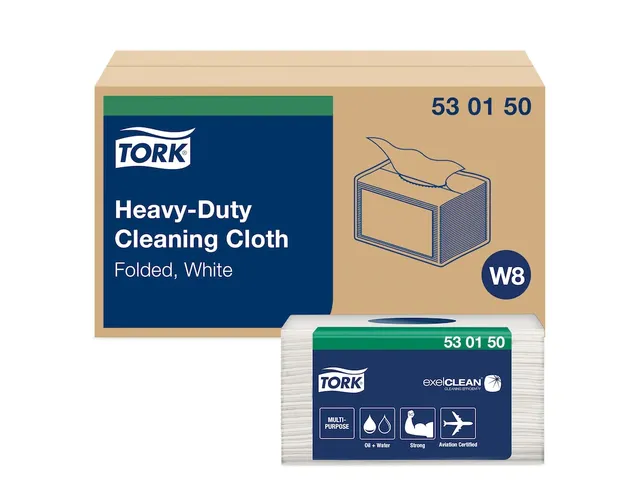 Reinigingsdoek Tork W8 Premium Heavy-Duty 1-laags 45 vel wit 530150