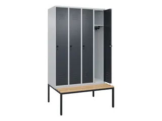 locker met bank,HxBxD 2120x1200x815mm,4vak,vak B 300mm,draaigrendel - 2