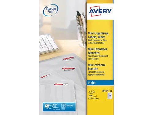 Etiket Avery J8654-25 45.7x25.4mm Inkjet wit 1000 stuks