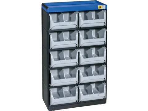 magazijnkast HxBxD 525x300x165mm 10laden behuizing zwart/blauw