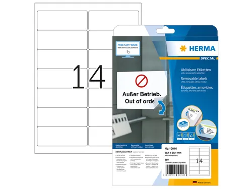 HERMA 10016 Verwijderbaar Adresetiket A4 99,1x38,1mm Wit 350 stuks