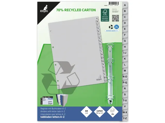 Tabblad ECO Kangaro A4 letters 180 grams grijs karton 23-gaats 20-deli