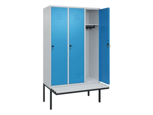 locker met bank,HxBxD 2120x1200x815mm,3vak,vak B 400mm,draaigrendel