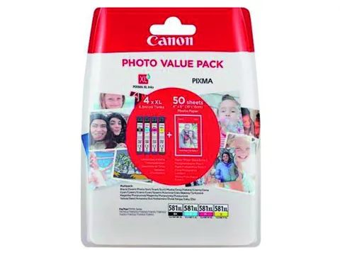 Inktcartridge Canon CLI-581XL 4 kleuren + papier