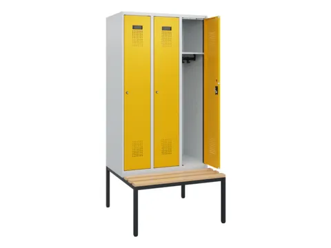 locker met bank,HxBxD 1950x900x815mm,3vak,vak B 300mm,cilinderslot