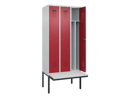 locker met bank,voor scheiding van kleding,HxBxD 2120x900x815mm,3vak