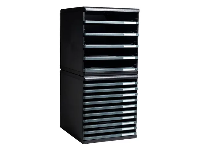 Exacompta Ladenblok Modulo met 5 Laden Open, Zwart/Grijs