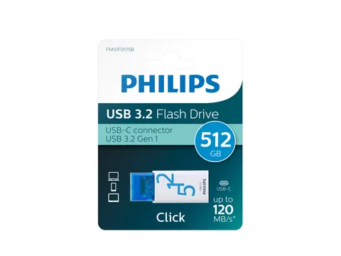 USB stick 3.2 Philips Click USB-C 512GB blauw