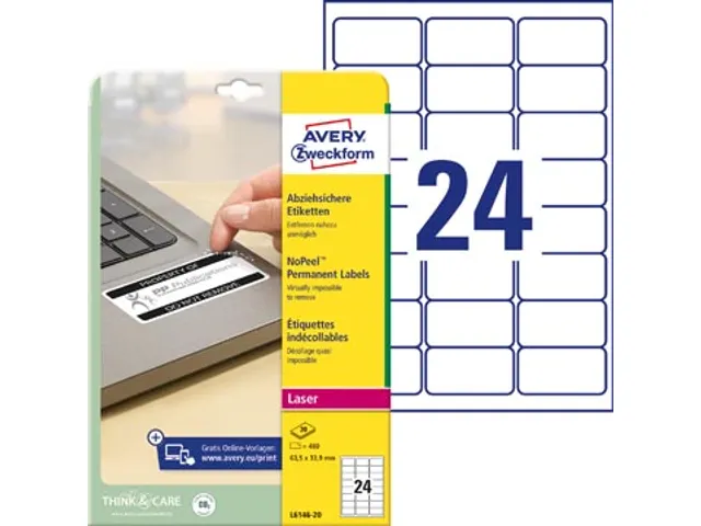 Avery NoPeel Anti-fraude etiketten 63,5x33,9mm Wit 480 stuks