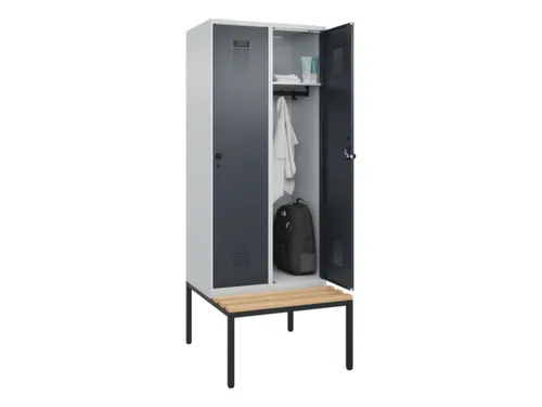 locker met bank,HxBxD 2120x800x815mm,2vak,vak B 400mm,draaigrendel