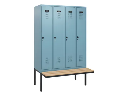 locker met bank,HxBxD 1950x1200x815mm,4vak,vak B 300mm,draaigrendel
