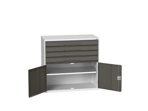 ladekast 1000x1050x550mm 4laden uittrekbaar 2deuren RAL7035 RAL7016