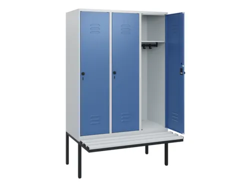 locker met bank,HxBxD 1950x1200x815mm,3vak,vak B 400mm,draaigrendel