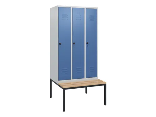 locker met bank,HxBxD 1950x900x815mm,3vak,vak B 300mm,draaigrendel